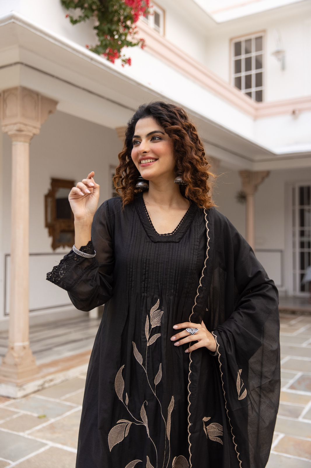 Soft kota chanderi with full thread work three piece set (S137)