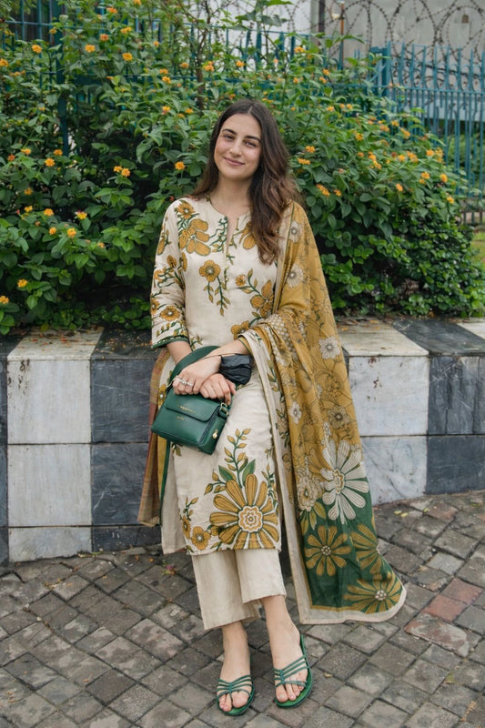 Pure cotton linen digital  placement print three piece set (B317)