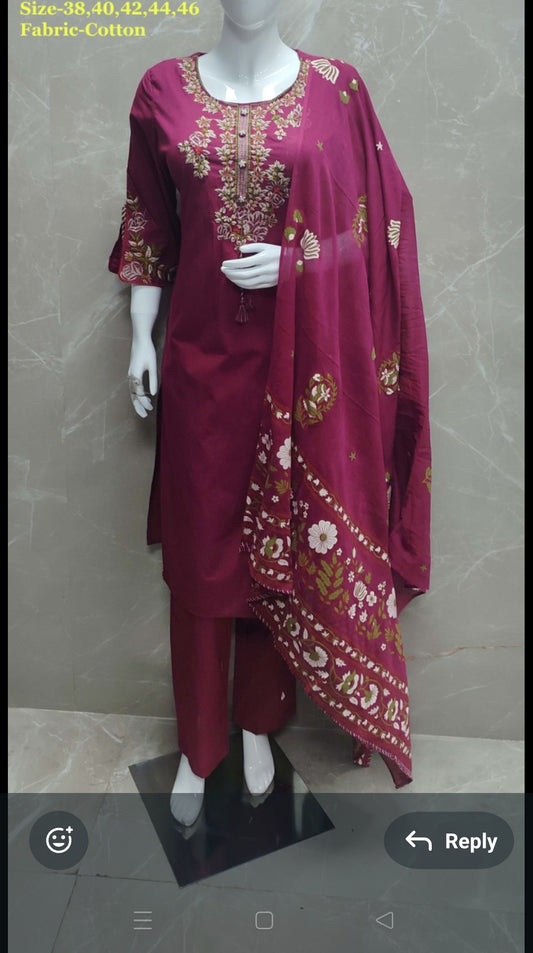 Pure cotton embroidered three piece set (B627)