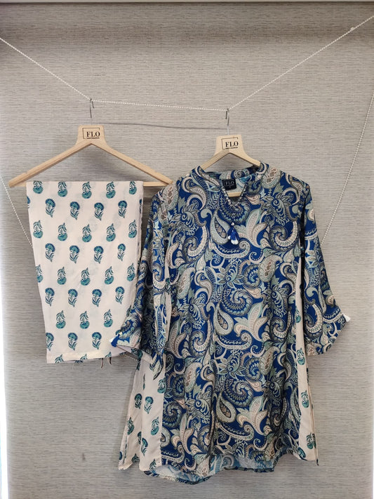Pure mul silk kalamkari two piece cordset (B1032)