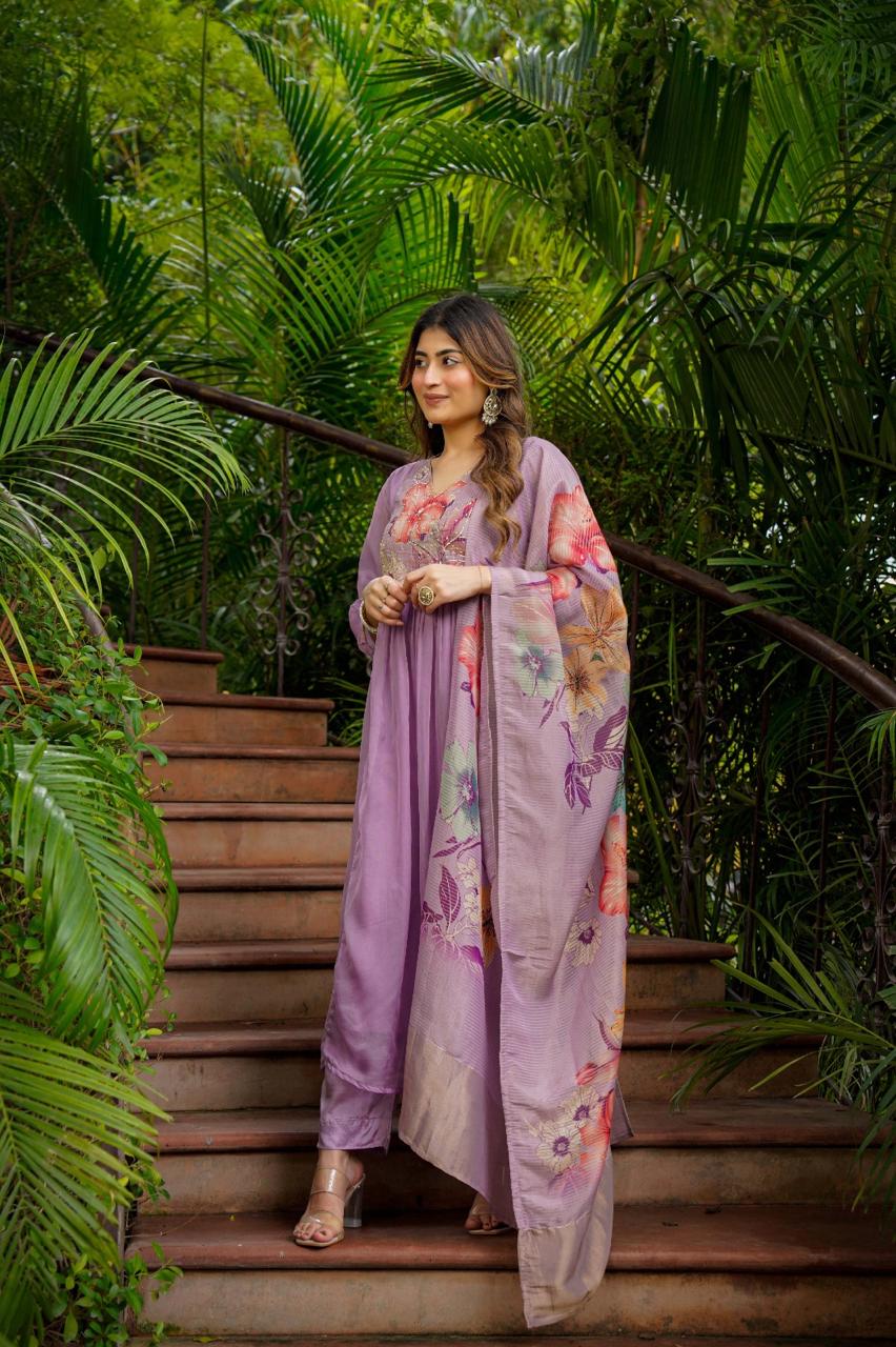 Light purple glass oraganza designer three piece set (A1238)