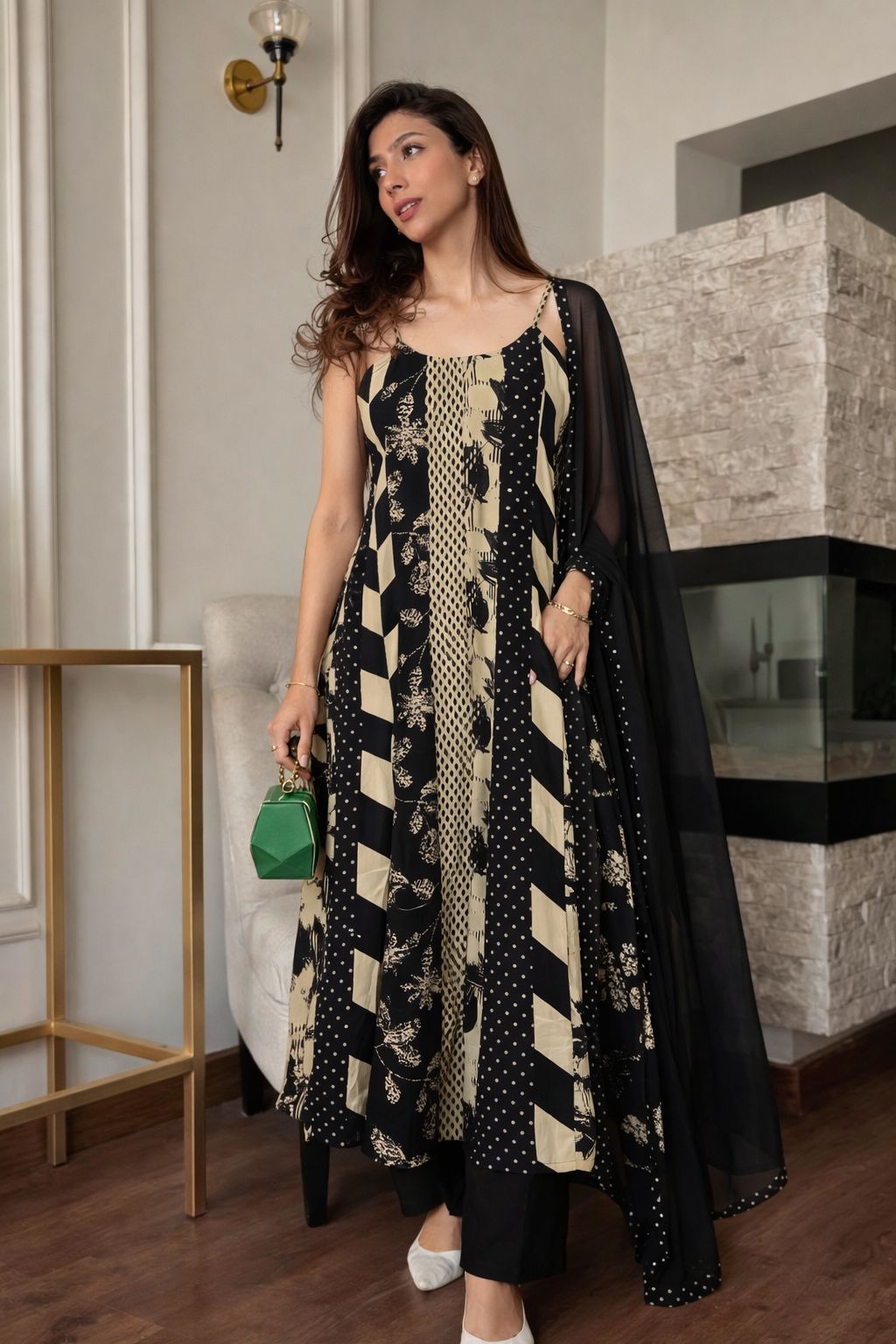 Pure cotton flared designer three piece set (B264)