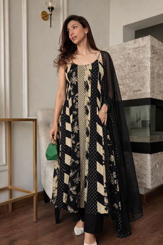 Pure cotton flared designer three piece set (B264)