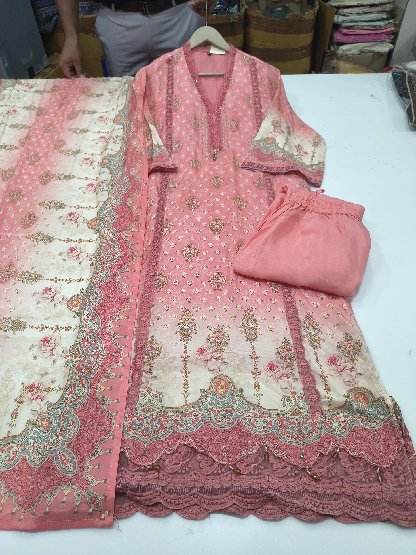Pure muslin with lining three piece set (B341)