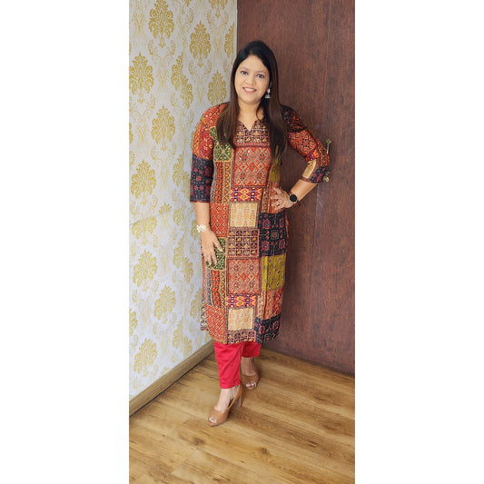 Brown katha with cotton lining two piece set (P860)