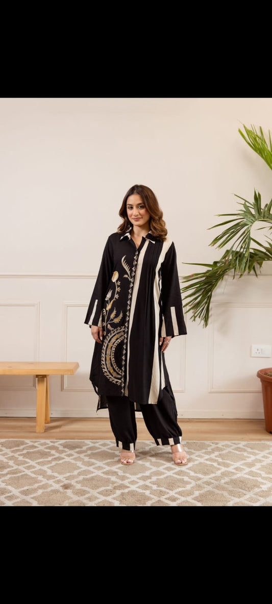 Black cotton modal designer two piece cordset (A927)