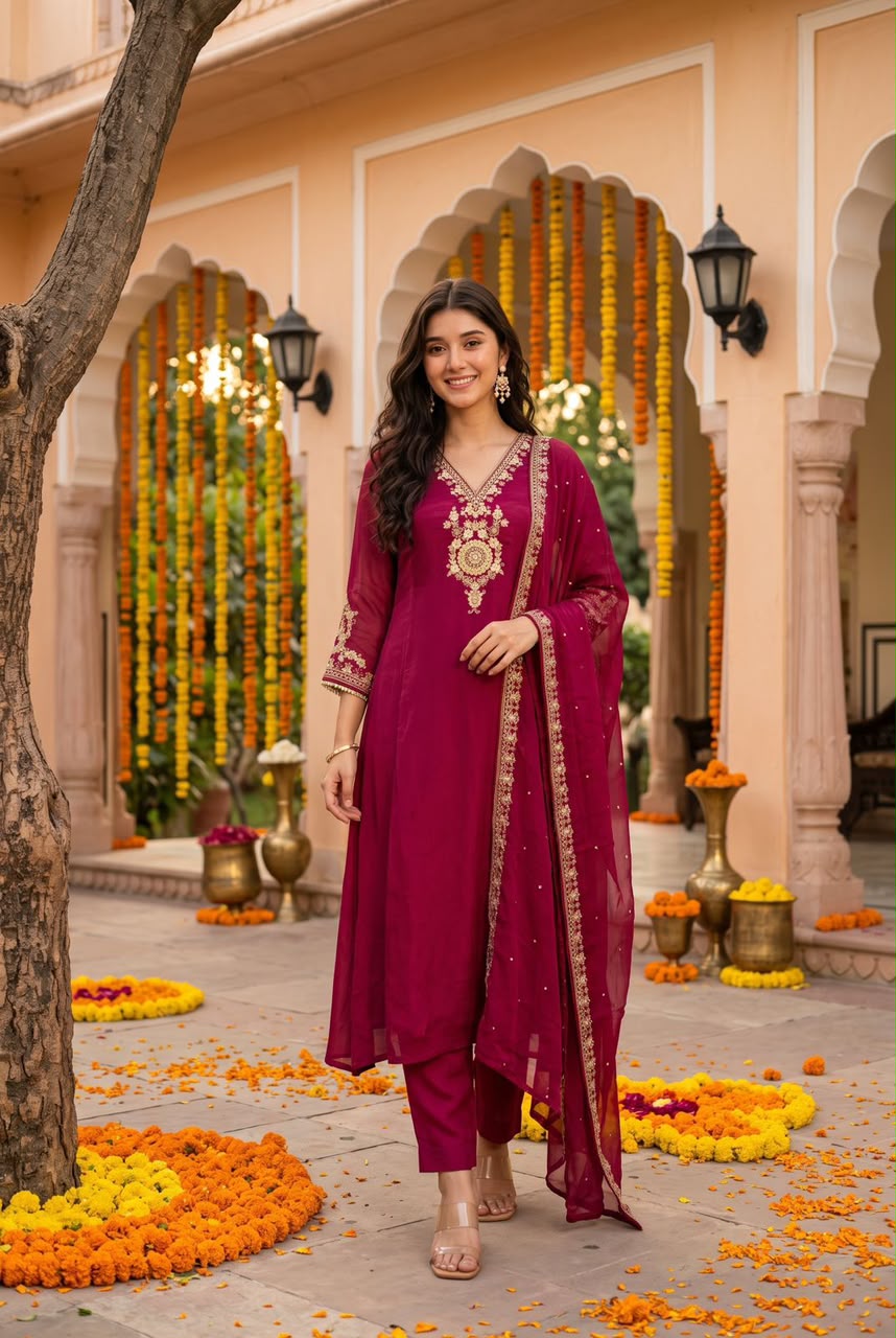 Pure chinnon with lining A line pattern three piece set (C797)