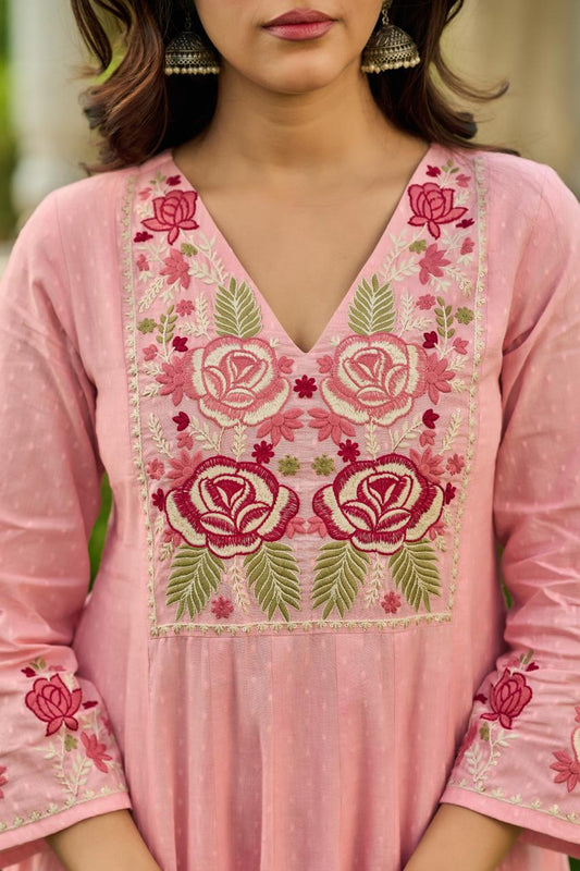 Dobby cotton A line Fully thread work three piece set (B854)