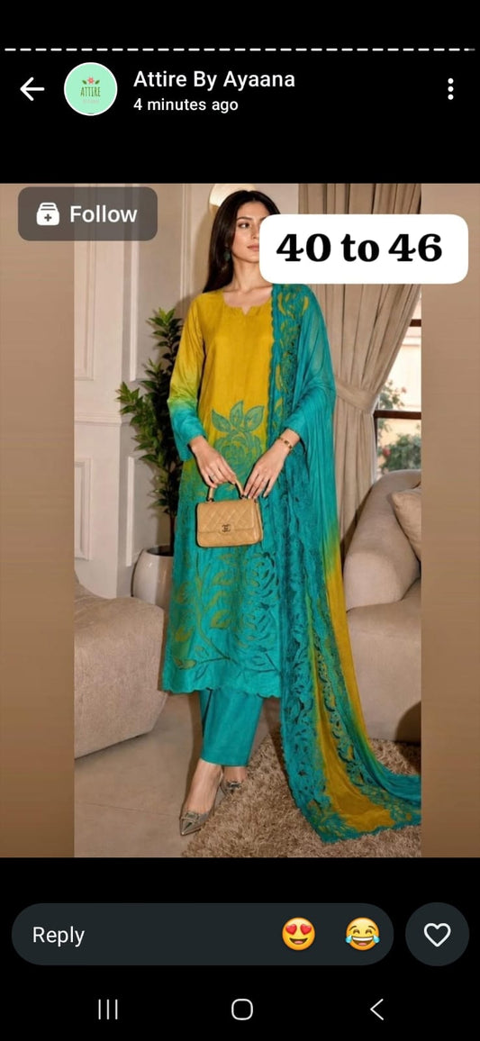 Mul silk cut work with lining three piece set (C527)