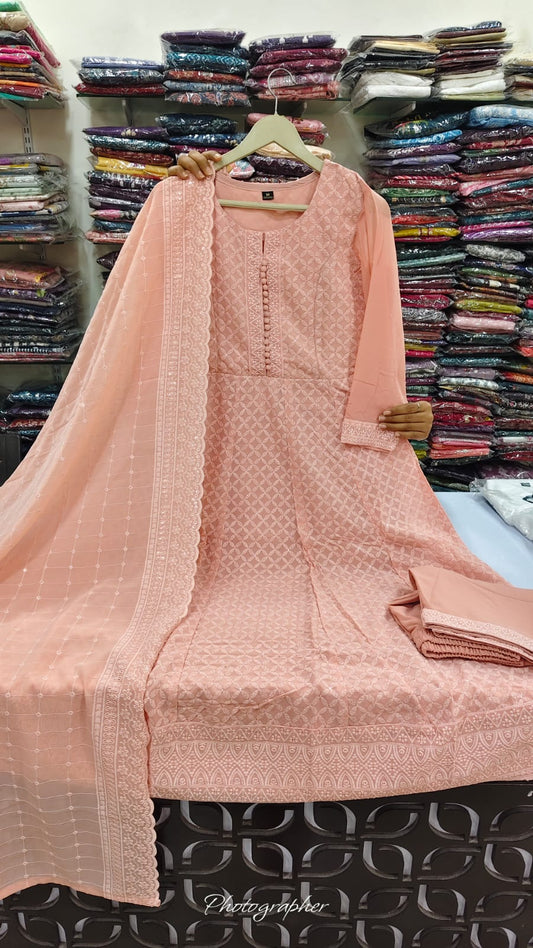 Viscose Georgette full chikankari three piece set (B460)