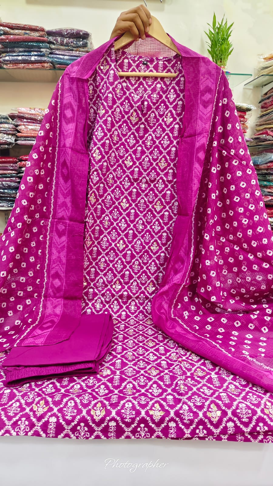 Pink pure cotton with kota dupatta three piece set (A991)