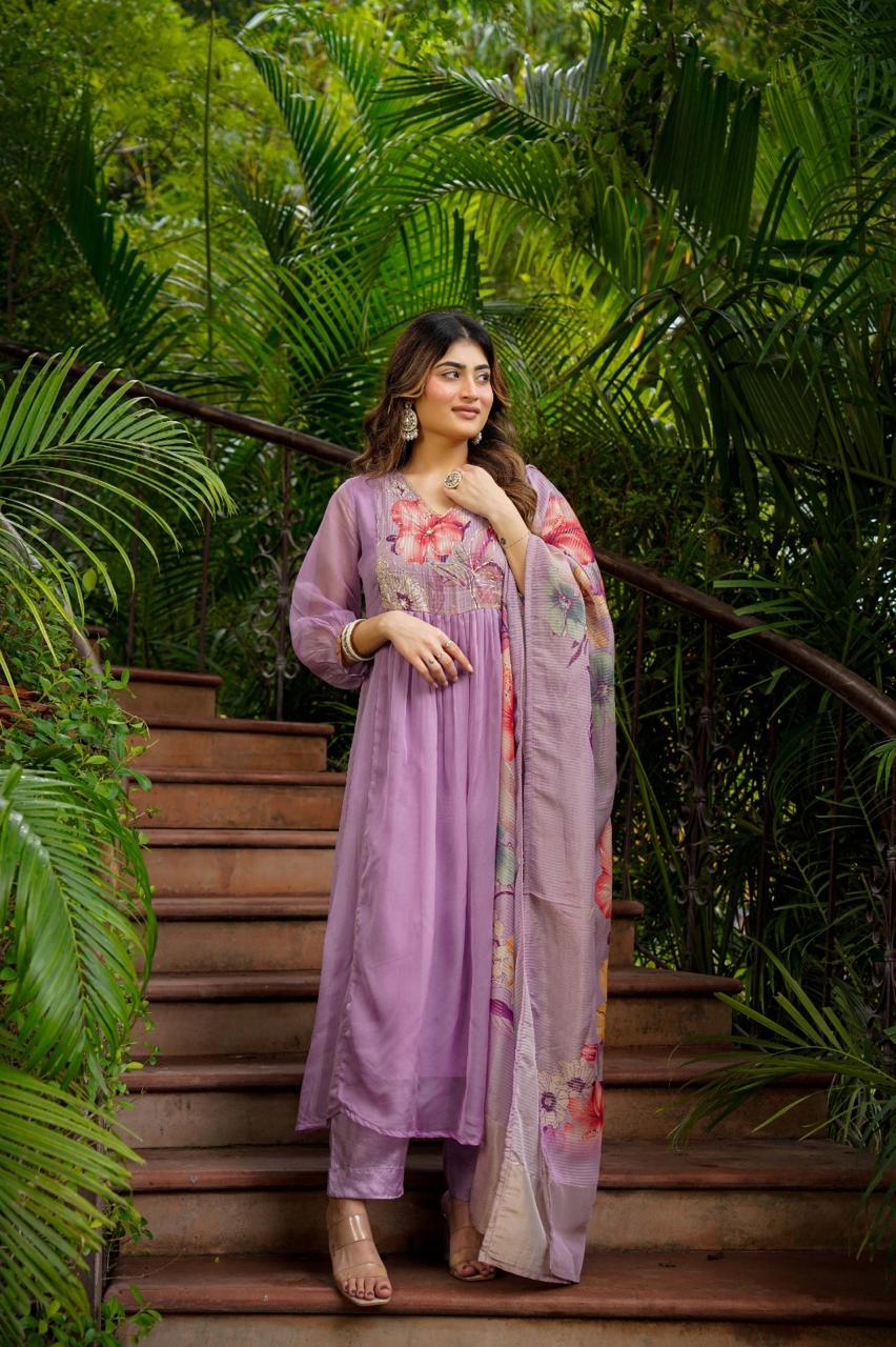 Light purple glass oraganza designer three piece set (A1238)