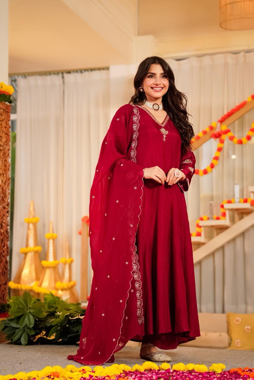 Pure santoori silk with lining designer three piece set (A1403)