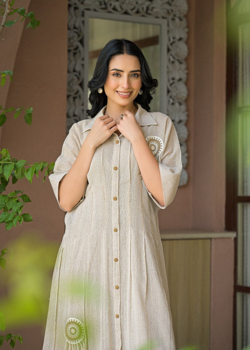 Jute linen with lining smart one piece dress (S162)