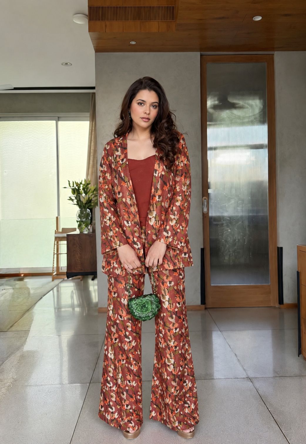Pure muslin blazer top and bottom stylish three piece cordset (B931)
