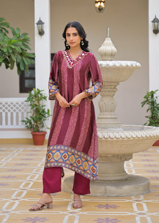 Pure gaji silk with mul lining and real mirror work two piece set (C101)