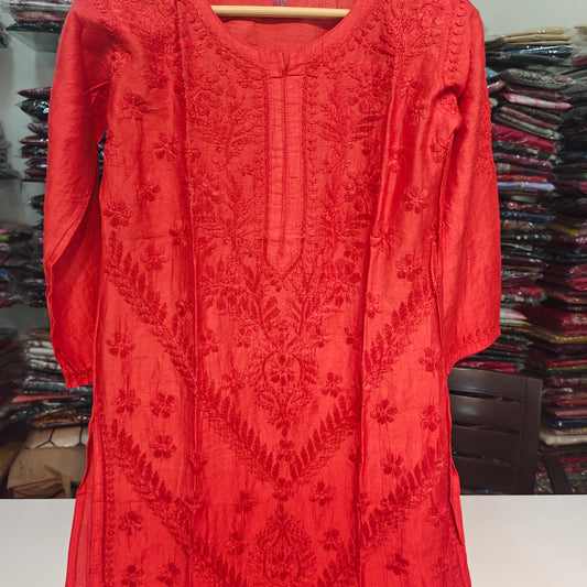 Orange omare pure chikankari only kurti (P2245)