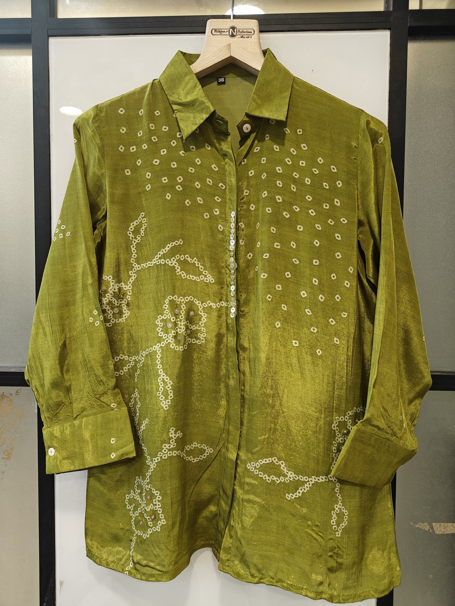 Bandani pure crape neon green smart shirt (B381)