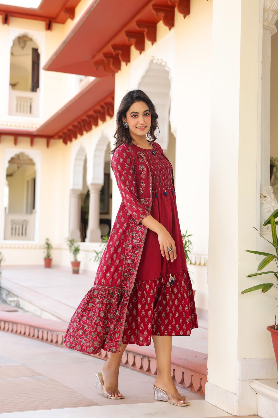 Original block print smart two piece dress length 46 inch (B287)