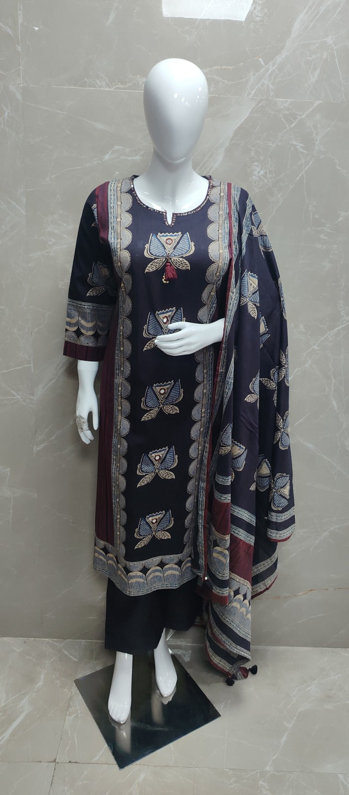 Pure cotton ajrakh print three piece set (B475)