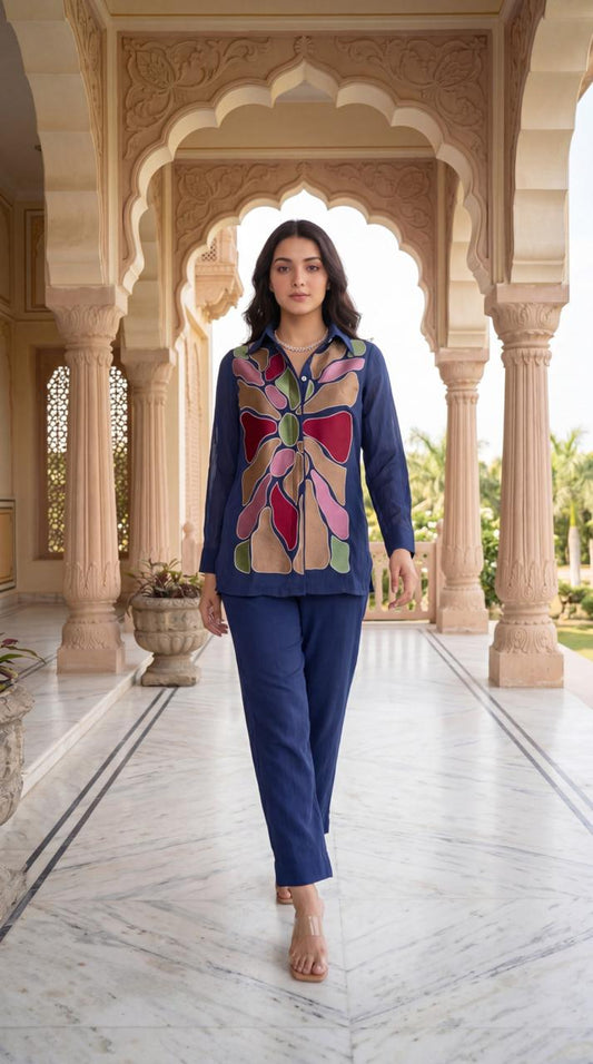 Pure cotton with thread work smart two piece cordset (B748)