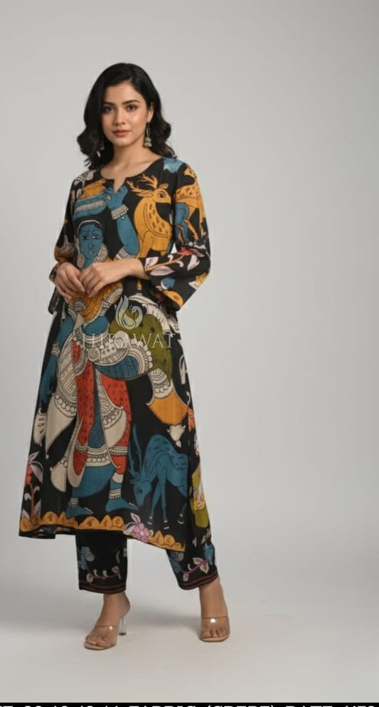 Black kalamkari pure crape two piece cordset (A1592)