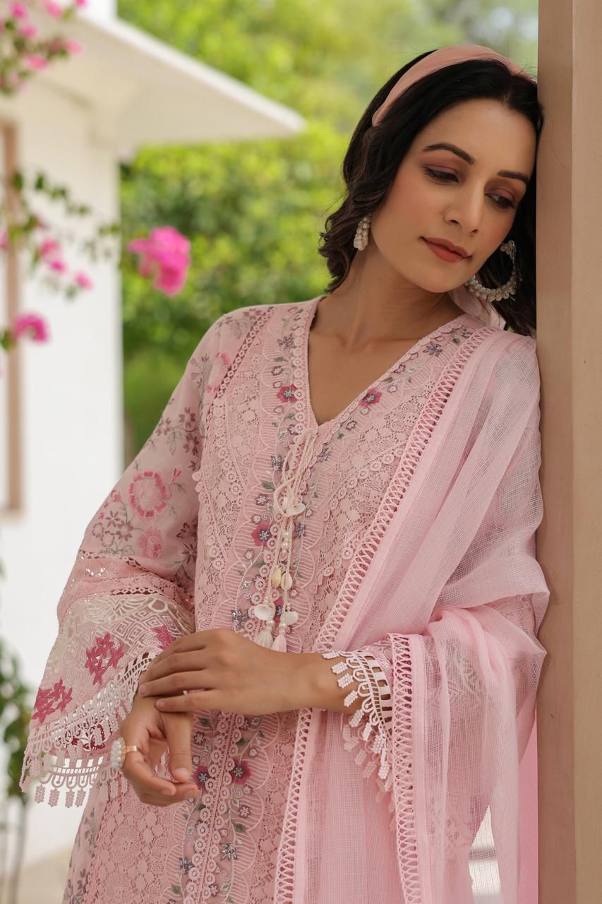 Light nude pink pakisthani pattern three piece set (P892)