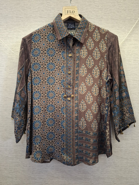 Pure crape Ajrakh print smart shirt (B994)