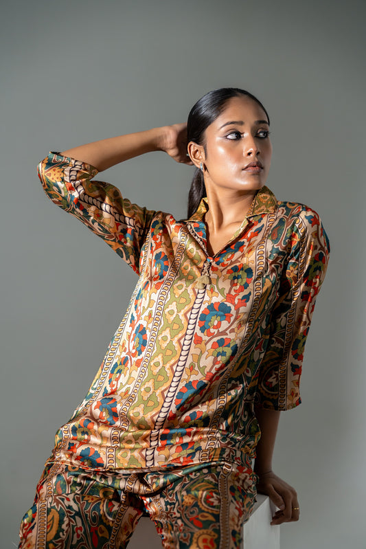 Pure crape kalamkari print two piece cordset (A682)