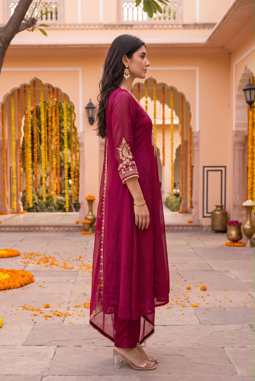 Pure chinnon with lining A line pattern three piece set (C797)