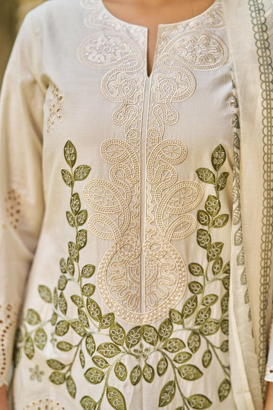 Pakistani pattern pure cotton fully embroidered stylish three piece set (B629)