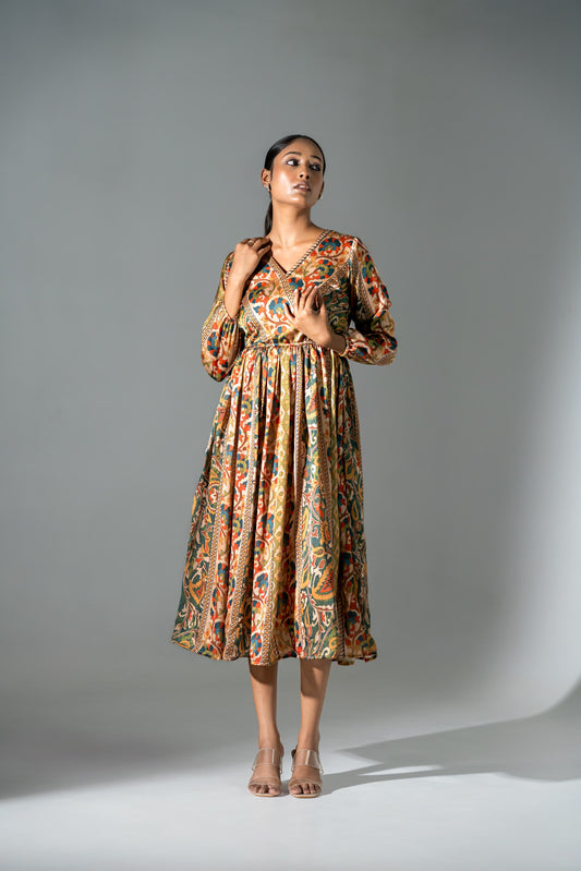 Pure crape silk with mul lining one piece dress (A689)