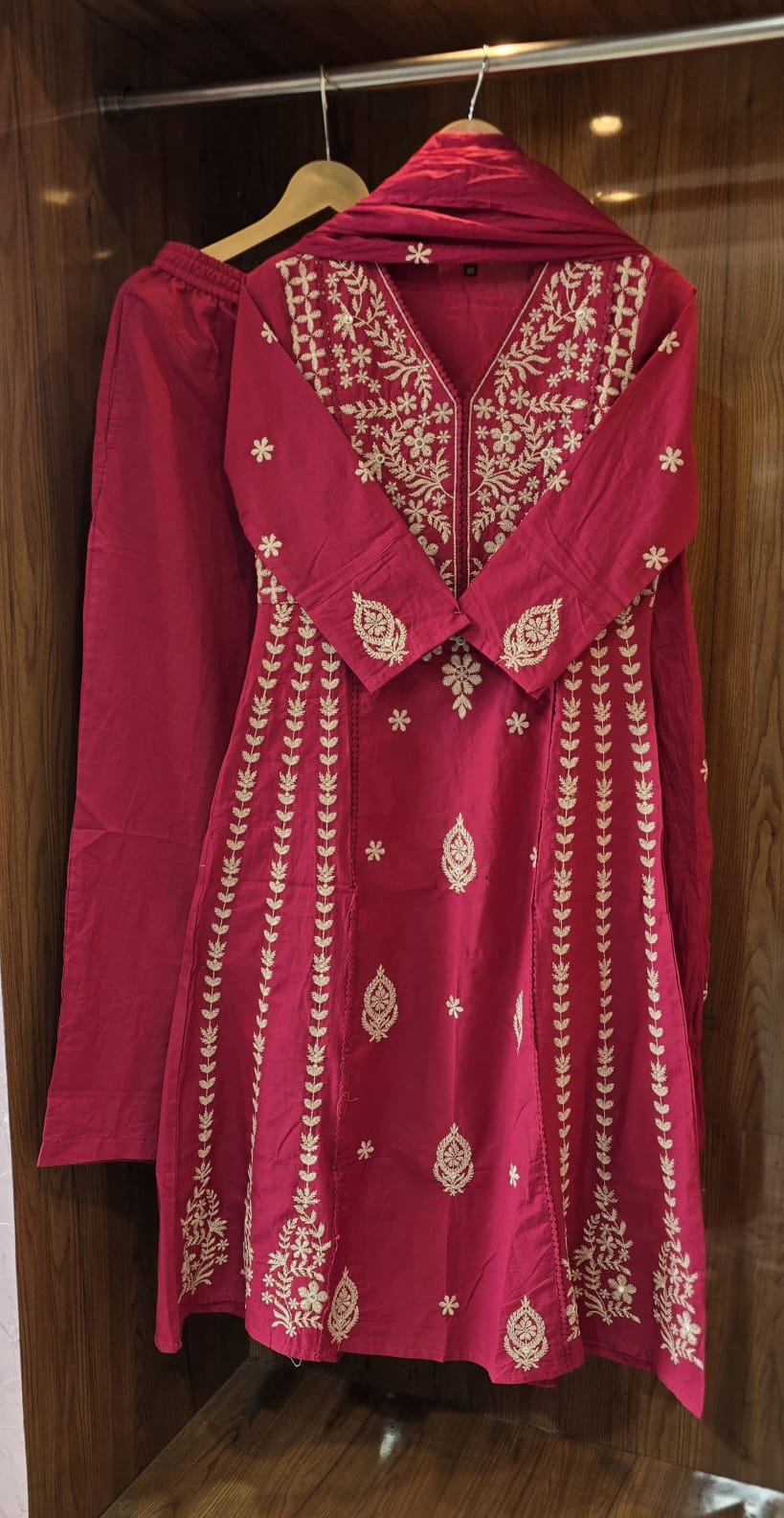 Pure cotton chikankari work A line pattern three piece set (S307)