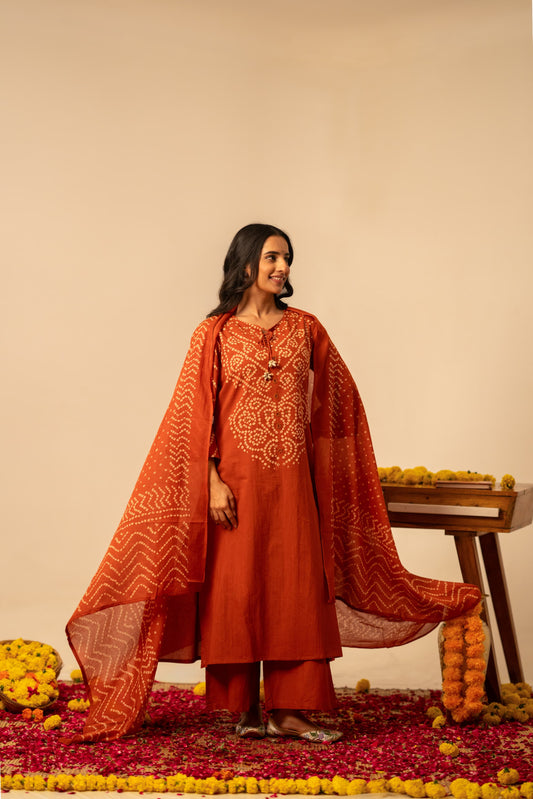 Orange bandani pure cotton three piece set (A1093)