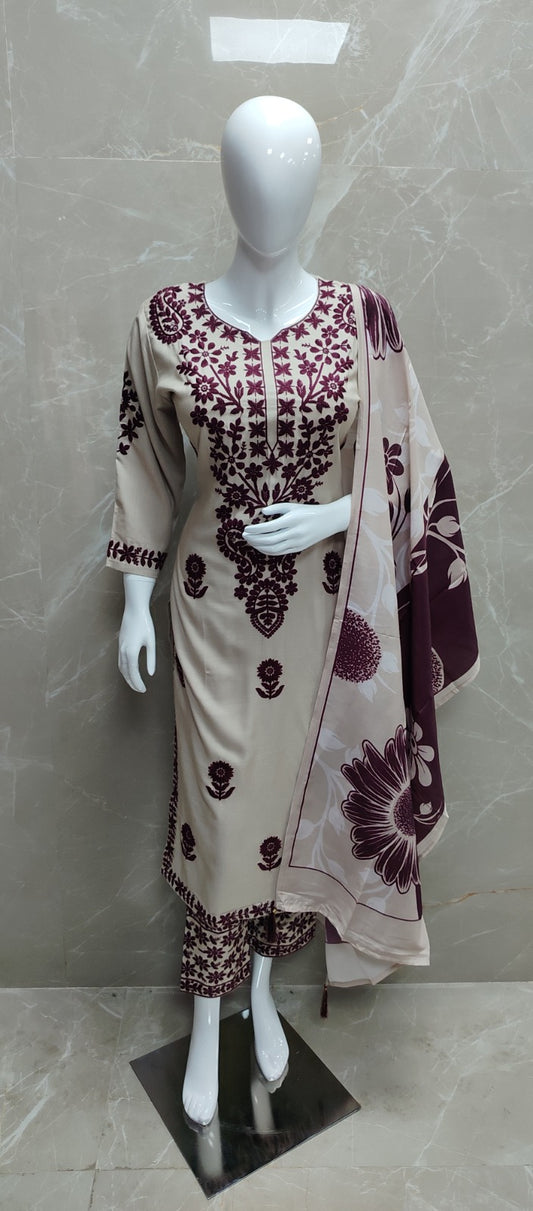 Cotton modal full chikankari three piece set (B361)