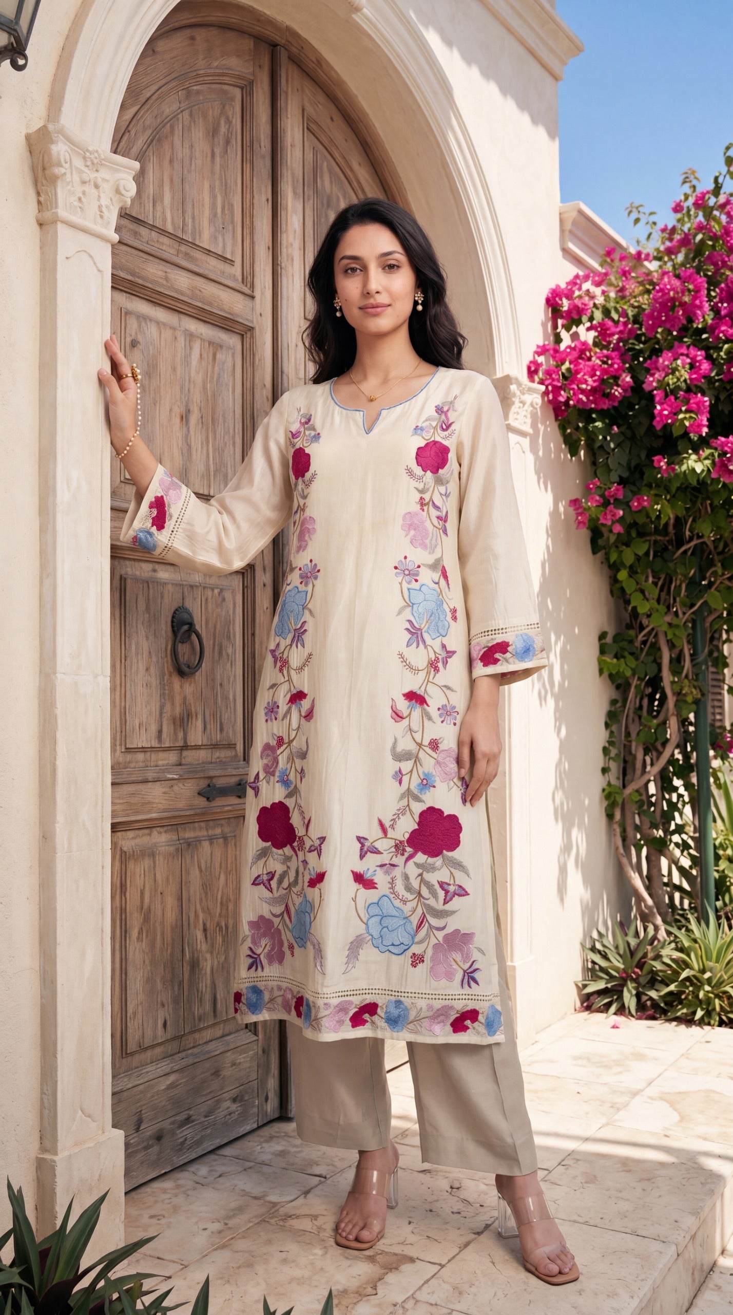 Soft crush chanderi full thread work three piece set (B781)