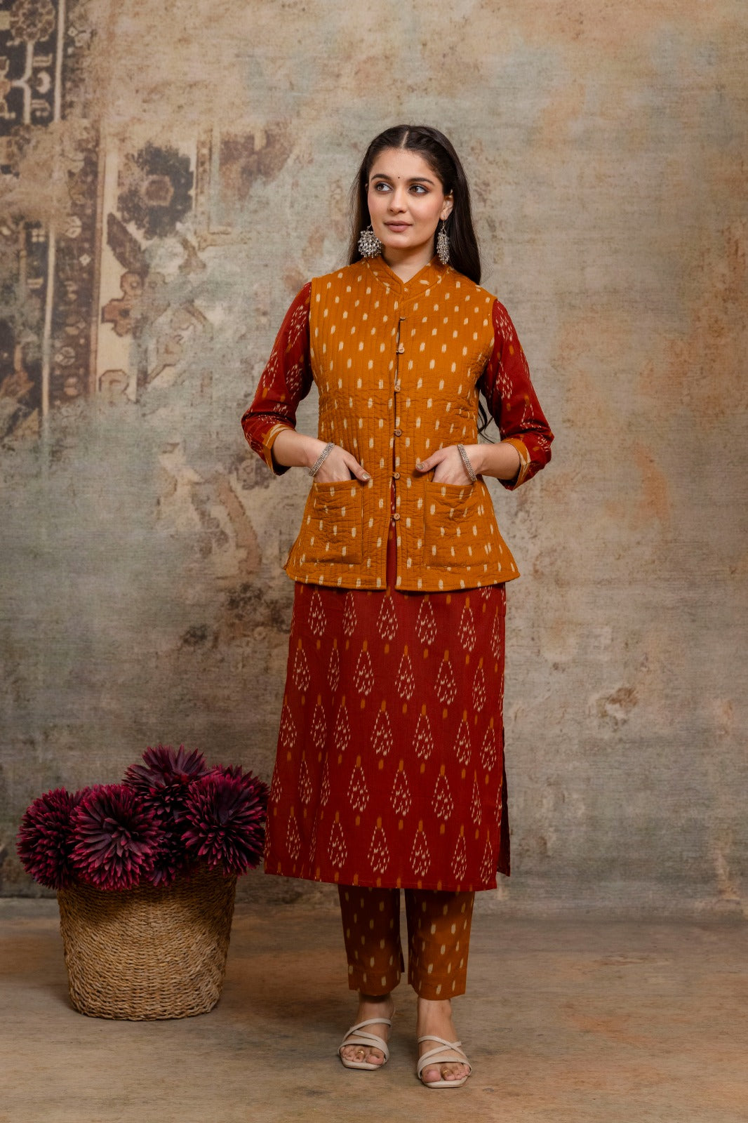 Pure cotton with quilted jacket three piece set A(1335)