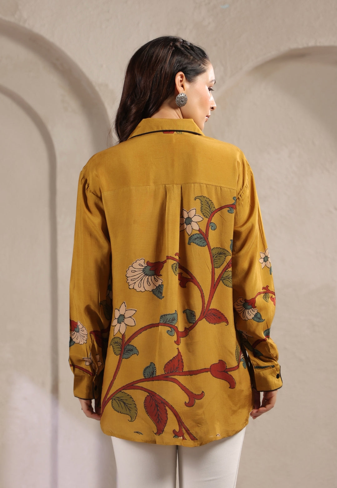 Mustred kalamkari shirt low high pattern (A960)