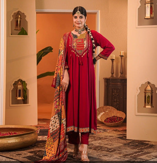 Pure gaji silk flared anarkali three piece set (A967)