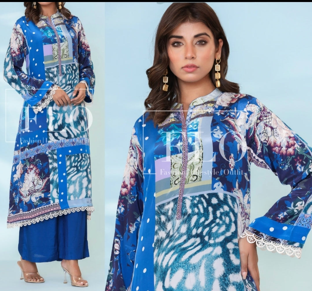 Blue pure crape two piece cordset (A1557)