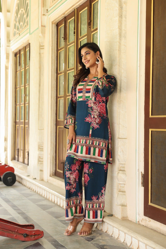 Blue cotton modal two piece cordset (A636)