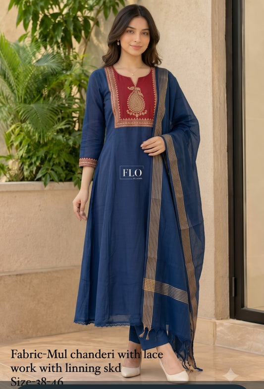 Pure mul chanderi three piece set (C556)