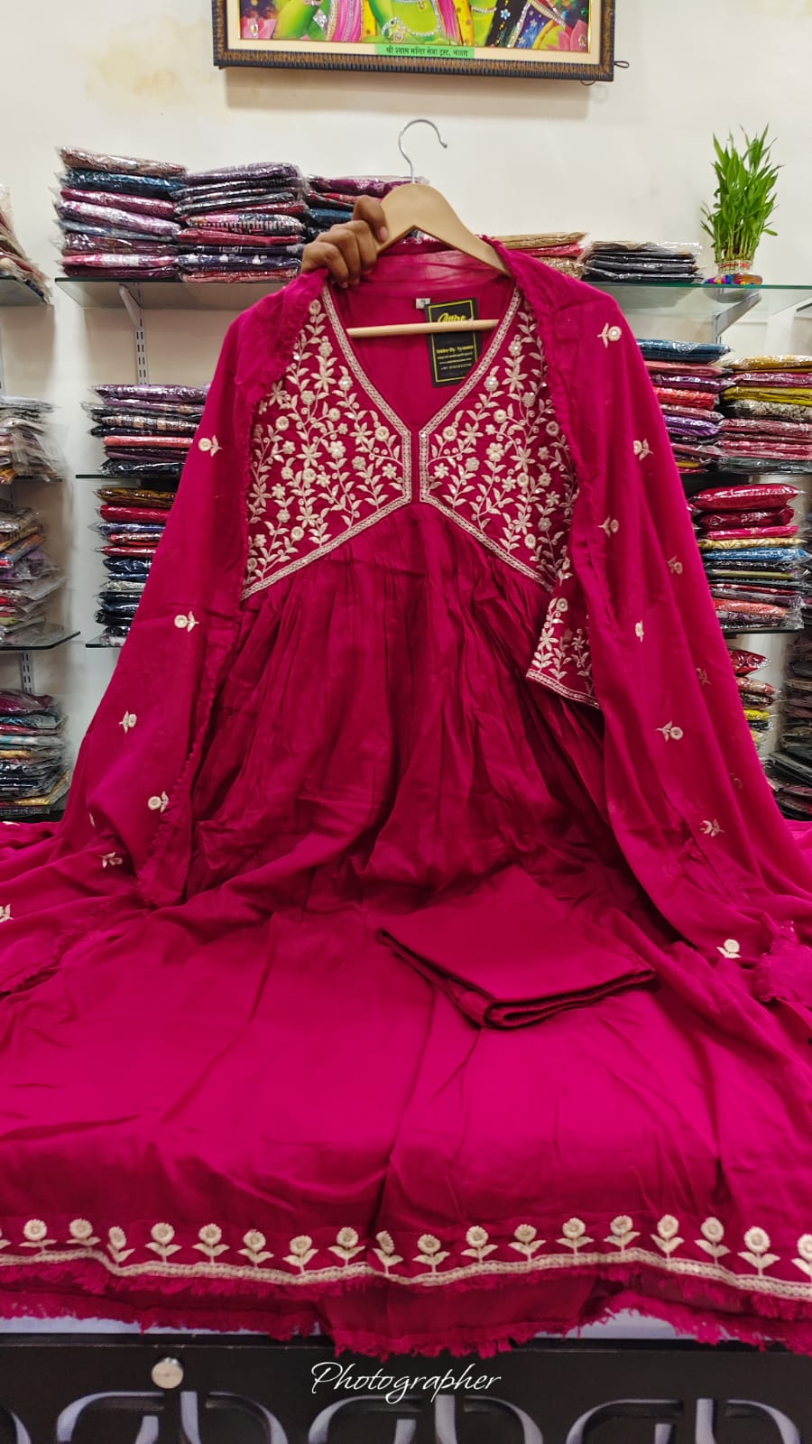 Rani pink fully thread work embroidered three piece set (A1081)