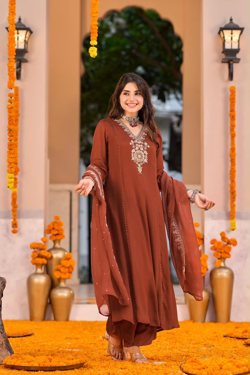 Pure chinnon with lining A line pattern three piece set (C798)
