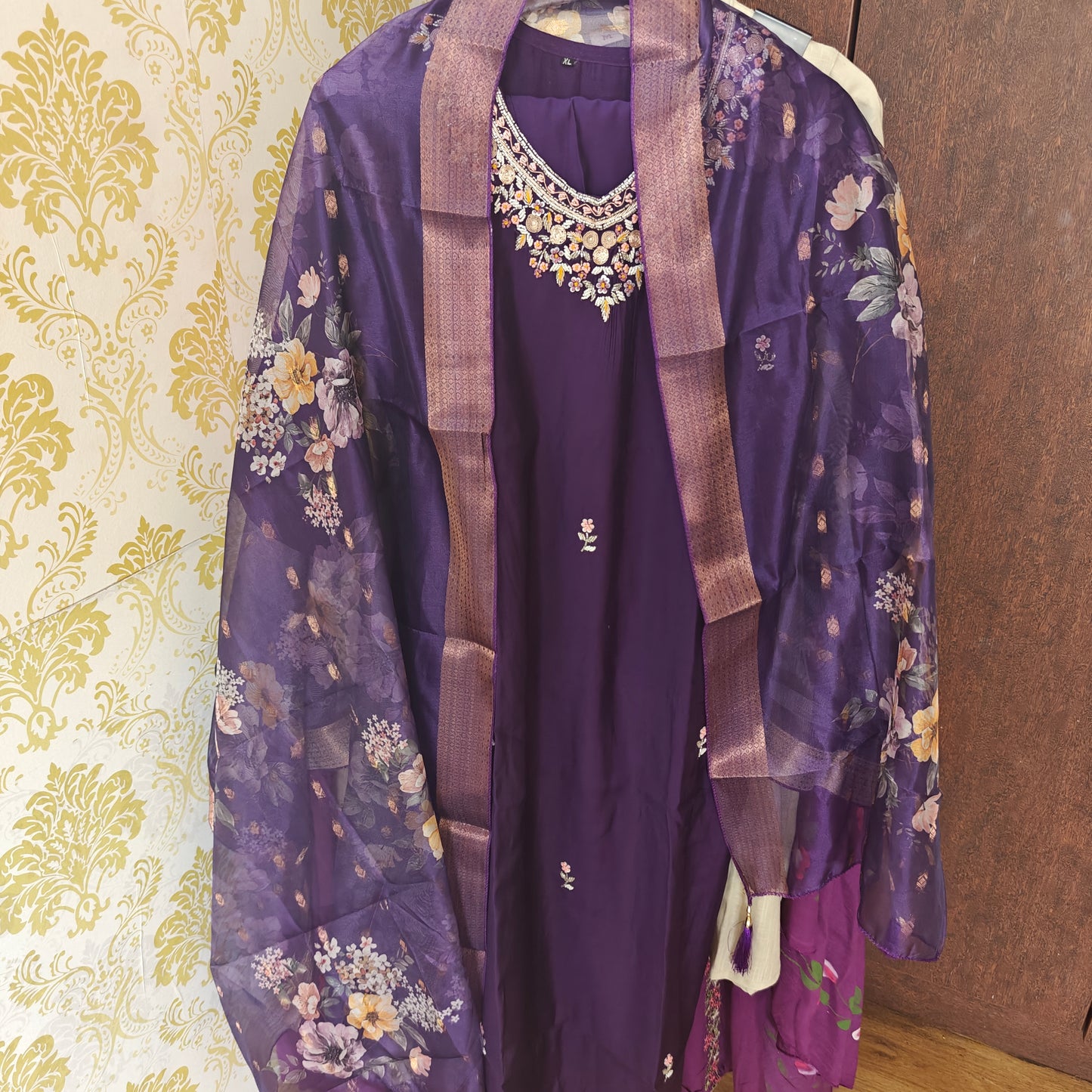 Purple pure silk with Chanderi silk dupatta three piece set (P1621)