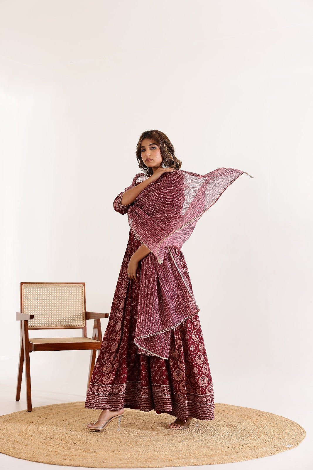 Dark mahroon pure muslin with lining and designer kota dupatta (P1157)