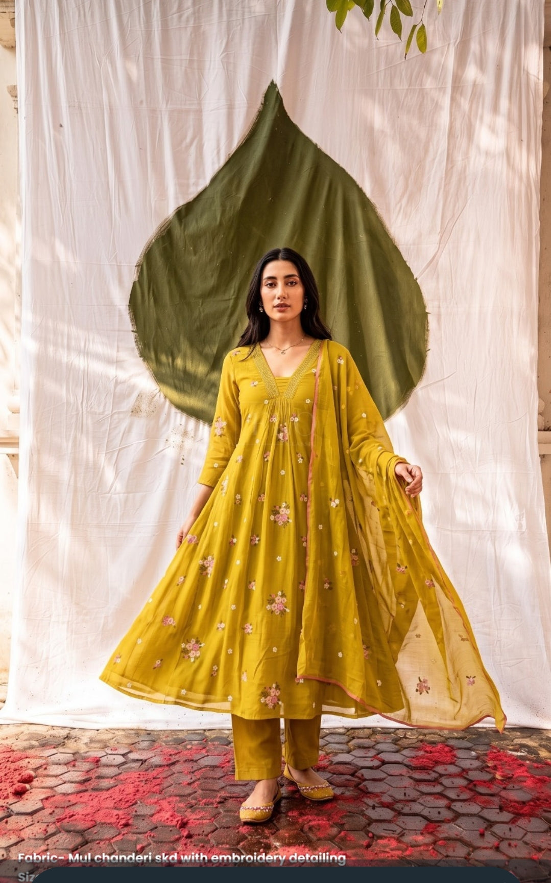 Mul chanderi with lining fully embroidered three piece set (S414)