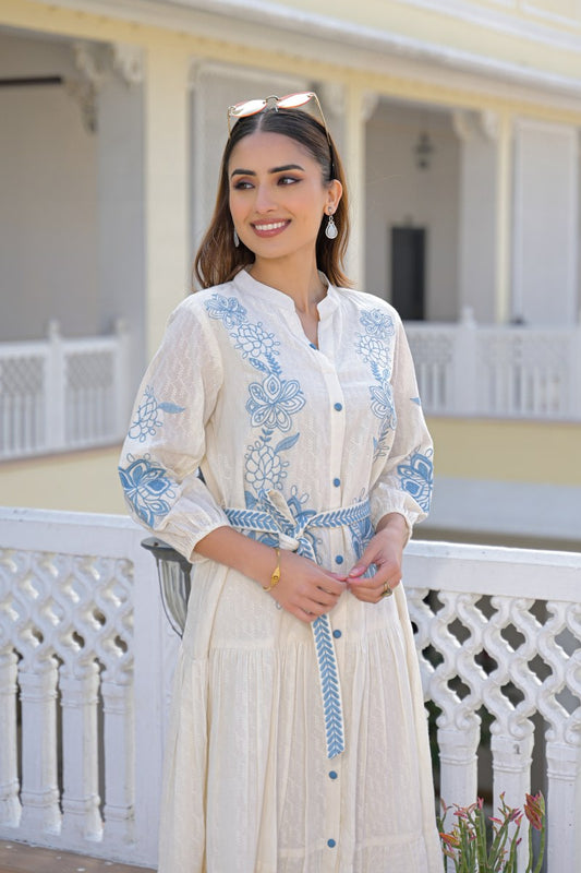 Dobby cotton fully embroidered with mul lining smart one piece dress (B887)