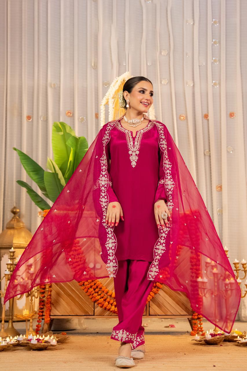 Pure glass oraganza with farshi salwar three piece set (A1241)