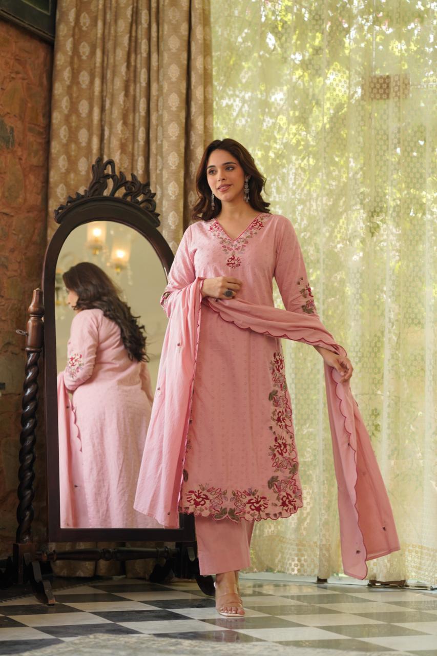 Cotton shifali with embroidery three piece set (B829)